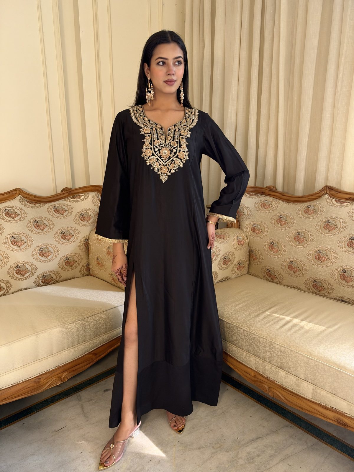 Black Silk Pashmina Kaftan